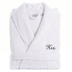 Linum Home Textiles 100% Turkish Cotton Embroidered ''His'' Terry Bathrobe in Script Font - 1 of 3