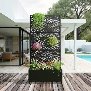 SpassWay Black Metal Planter Box with Trellis Raised Garden Bed with Arbor Privacy Screen with Wheels - 1 of 4