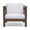 1 Piece Acacia Wood Patio Accent Chair,Waterproof Fabric Upholstered Lounge Club Chair,Armrests Club Chair For Balcony Or Garden-Coolbibila - 3 of 4