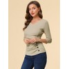 INSPIRE CHIC Women's V Neck 3/4 Sleeves Solid Knitted Buttons Decor Ruched Blouse - 2 of 4