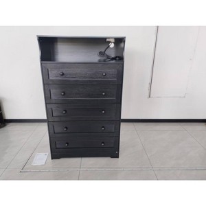 Tall 5-Drawer Dresser with Charging Station & LED Lights, Modern Vertical Wood Storage Organizer for Bedroom, Nursery, Hallway, 31.5" Wide - 1 of 1