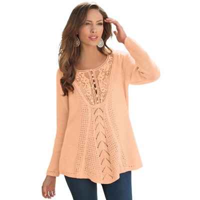 Roaman's Women's Plus Size Lace Yoke Pullover Sweater