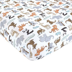 Hudson Baby Cotton Fitted Crib Sheet, Zoo Animals, One Size - 1 of 2