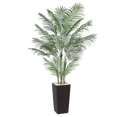 DR.Planzen UV Resistant 6-7FT Artificial Palm Tree with White Tall Planter, Big Pre Potted Fake Palm Plants for Indoor Outdoor Office House Decor