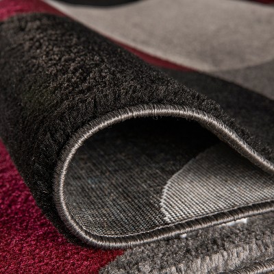 Burgundy and Gray Geometric Synthetic Rectangular Area Rug