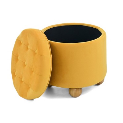 FURNIinspire Ottomans And Benches Round Storage Ottoman Multi Functional Round Flannel Button Ottoman With Storage Space, Yellow, 18.50"*18.50"*18.10"