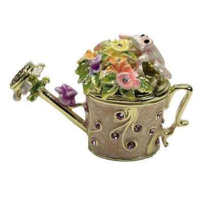 Hinged Trinket Box 1.75" Watering Can Box Magnetic Flowers Frog  -  Decorative Figurines