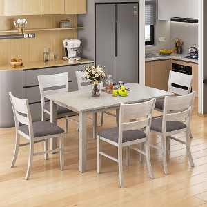 VECELO Farmhouse Style Dining Table Set, Rubber Wood Table with 4/6 Upholstered Dining Chairs, Gray - 1 of 4
