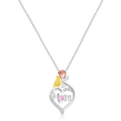 Molenia 925 Sterling Silver Birthstone Necklace for Mom Women Pendant Mama Necklaces Jewelry Christmas Birthday Unique Gifts for Her