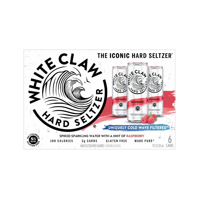 White Claw Raspberry Hard Seltzer - 6pk/12 fl oz Slim Cans, 6 of 9