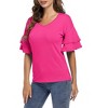BLUEMING Womens Flutter Elbow Sleeve Shirts V Neck Tee Blouse Pagoda Sleeve T-Shirts Summer Tee Blouse Flowy Tops - 4 of 4