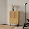 Angel Sar 2 Drawer Wood Rattan Sideboard, Buffet Cabinet, Storage Cabinet for Kitchen - 3 of 4