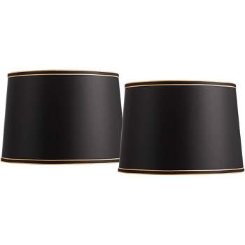 Springcrest Set of 2 Drum Lamp Shades Black Medium 14" Top x 16" Bottom x 11" High Spider with Replacement Harp and Finial Fitting