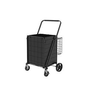 JANSNO Foldable Large Utility Shopping Cart with Brake, Double Basket, 360° Swivel Wheels for Groceries & Laundry - 1 of 4