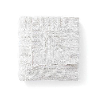 Cozy Twin-Size White Cotton Knitted Throw - Machine Washable