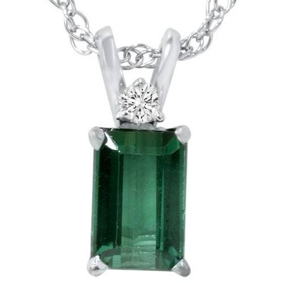 Pompeii3 5/8ct Green Tourmaline & Diamond Solitaire Pendant 14K White Gold