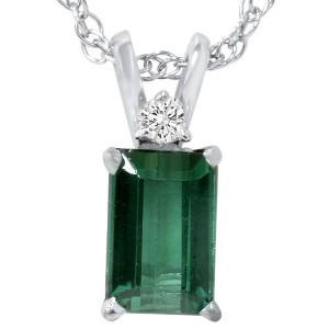 Pompeii3 5/8ct Green Tourmaline & Diamond Solitaire Pendant 14K White Gold - 1 of 4