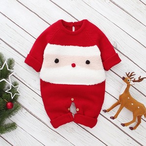 MyKids-Usa Baby Cartoon Christmas Pattern Long Sleeves Sweater Rompers - 1 of 4