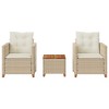 vidaXL 3 Piece Bistro Set with Cushions Beige Poly Rattan Acacia Wood - 3 of 4