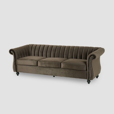 Bowie Modern Glam Velvet Sofa Brown - Christopher Knight Home