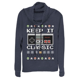 Juniors Womens Nintendo Ugly Christmas NES Classic Controller Cowl Neck Sweatshirt - 1 of 3