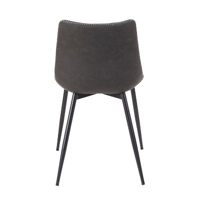 Gray Faux Leather Upholstered Side Chair with Metal Legs, Set of 2