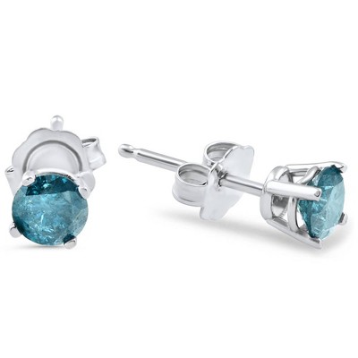 Pompeii3 1/2ct Treated Blue Diamond Studs 14K White Gold