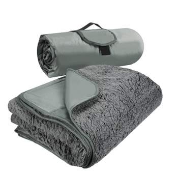 Tirrinia Outdoors Waterproof Blanket, 59"x 79" Fleece Stadium Windproof Throw Mat for Boat, Traveling, Camping, Hiking, Football - Light Grey