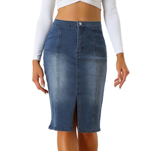 Denim pencil skirt below knee sale