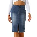 Allegra K Women's Slit Elastic High Waist Below Knee Length Stretch Bodycon Pencil Denim Skirt