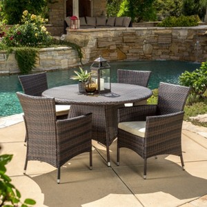 GDFStudio Carysfort Outdoor Wicker 5 Piece Dining Set with Water-Resistant Cushion - 1 of 4