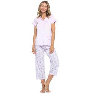 Casual Nights Women's Short Sleeve Floral Capri Pajama Set - 1 of 4