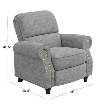 Gray Chenille Bustle-Back Recliner with Nailhead Trim