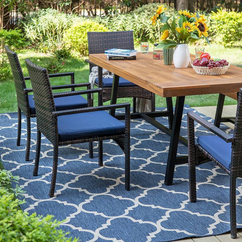 6pc Patio Dining Set with Acacia Wood Table &#38; Bench and 4 PE Rattan Chairs - Captiva Designs, 4 of 14