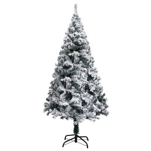 vidaXL Christmas Tree Artificial Tree with Stand and Flocked Snow Green PVC - 5 x 3 ft - 1 of 4