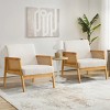 Mid-Century Modern Teddy Fabric Accent Chair with Rattan Armrests, Solid Wood Lounge Armchair for Living Room Bedroom-3irtyhousy - 2 of 4