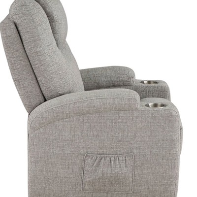 Gray Leather Power Lift Recliner with Wood Frame