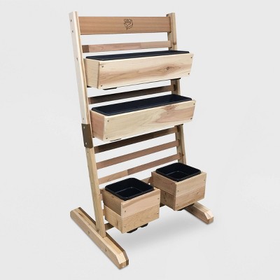 48" Vertical Rectangular Garden Planter With Irrigation Slate Cedar - GRO Products