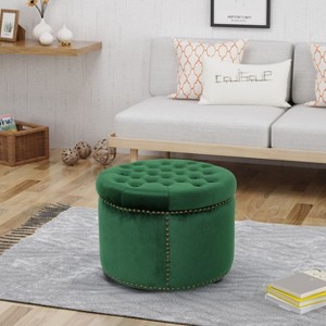 Sapphtopaz Modern Velvet Ottoman Vanity Stool Entryway Bench with Button Tufting Ottoman Shoe Bench for Living Room, Entryway - 1 of 4