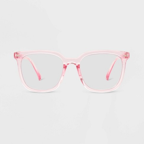 Women's Shiny Plastic Square Blue Light Filtering Reading Glasses -  Universal Thread™ Light Pink : Target