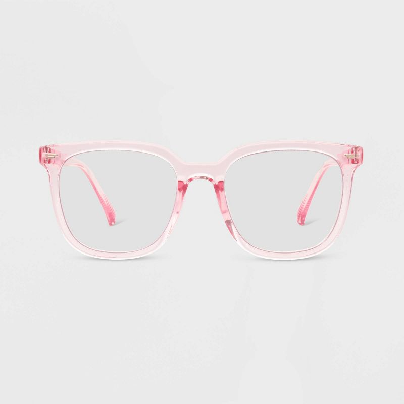 Women's Shiny Plastic Square Blue Light Filtering Reading Glasses - Universal Thread™ Light Pink, 1 of 4