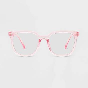 Women's Shiny Plastic Square Blue Light Filtering Reading Glasses - Universal Thread™ Light Pink