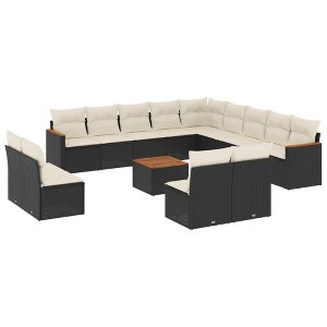 vidaXL 14 Piece Patio Sofa Set with Cushions - Black and Cream With Table - 1 of 4
