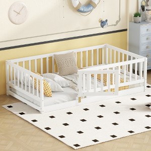 Vynxaria Twin Size Montessori Floor Bed with Fence & Door - Safe & Fun for Kids - 1 of 4