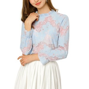 INSPIRE CHIC Women's Crochet Lace See-Through Ruffle Frill Neck Floral Elegant Blouse - 1 of 4