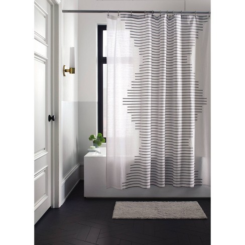 Fringe Stripe Shower Curtain White, Navy Stripe Shower Curtain