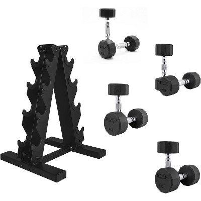 Rubber Coated Dumbbell Weight Set with Vertical Rack, Free Weights for Home Gym Strength Training