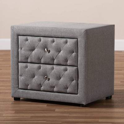 Lepine Gray Tufted 2-Drawer Wood Nightstand with Silver Knobs