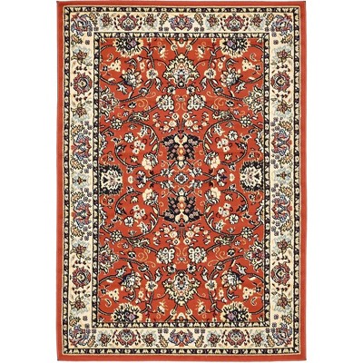 Terracotta and Ivory Synthetic 4' x 6' Easy-Care Rug