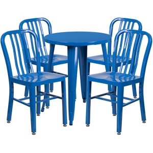 Emma and Oliver Commercial Grade 24" Round Metal Indoor-Outdoor Table Set & 4 Slat Back Chairs - 1 of 4